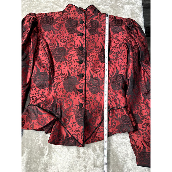 Vintage Ungaro Parallele Brocade Red Black Floral Peplum Jacket Victorian Size 8 - Picture 3 of 8